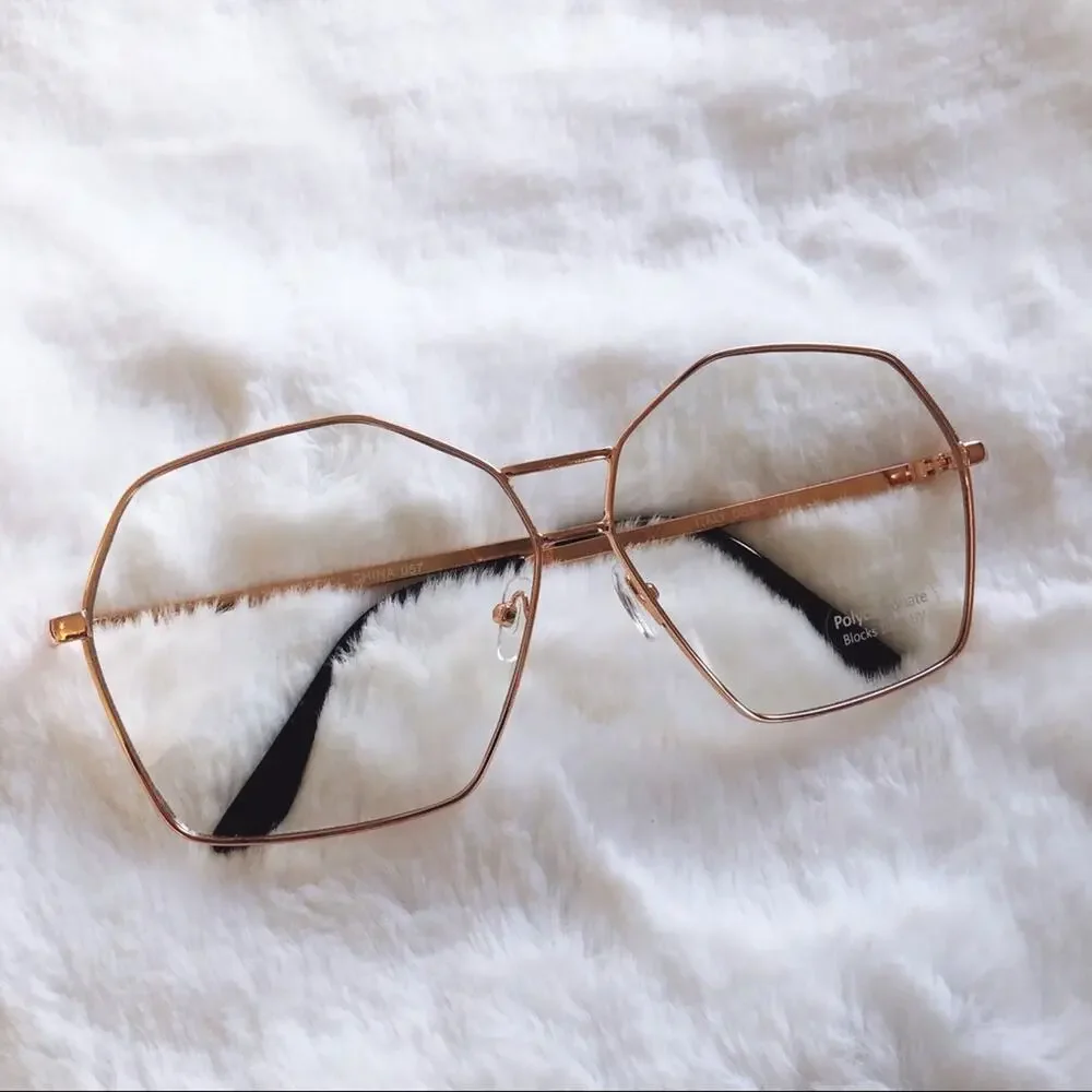 Peyton Rose Gold Hexagon Clear Sunglasses